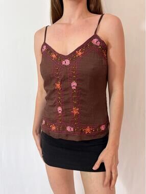 Brown Boho Floral Embroidered Rampage Cottagecore Cami